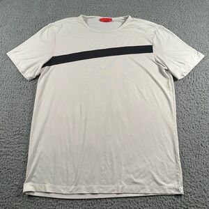REDVANLY Mens Large T Shirt Athletic Activewear White Black Stripe‎ Flaws